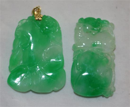 A group of five jadeite pendants and other hardstone carvings, 20th century, 2.4 to 7.7.cm (10)